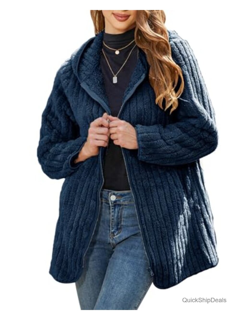 Women Fleece Jacket Hooded Winter Warm Full Zip Sherpa Coat